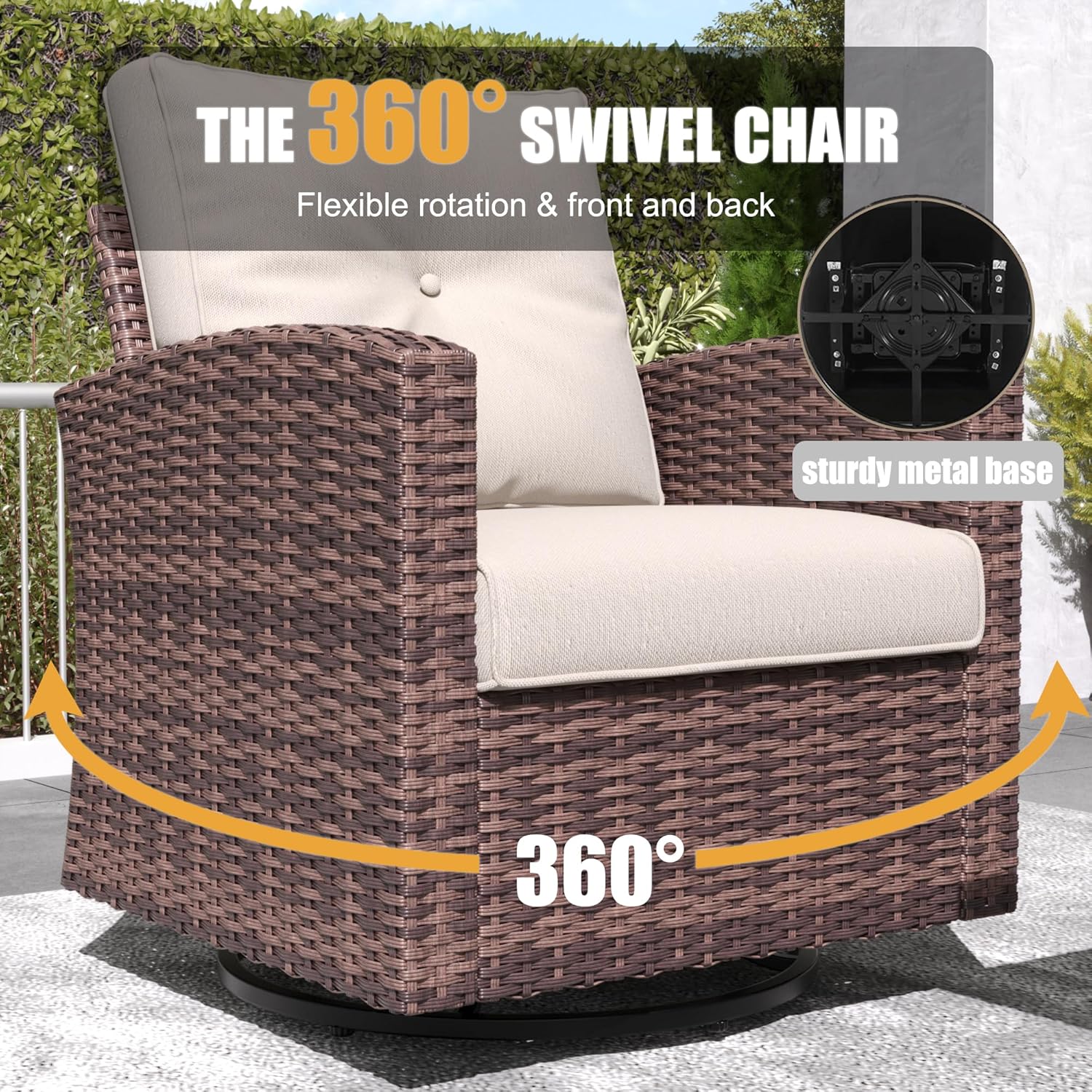 LayinSun 10 Pieces Patio Furniture Set with Swivel Chairs, Rattan Wicker Rocking Glide Chairs with 44
