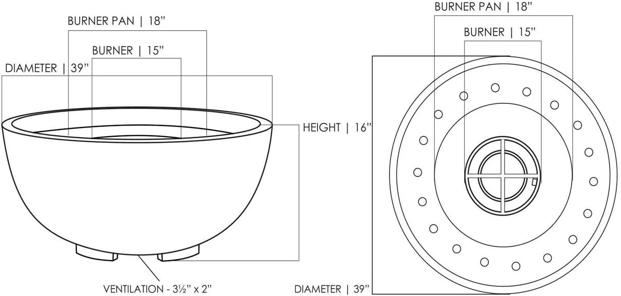 Prism Hardscapes Moderno 1 Concrete Gas Fire Pit (PH-400-4NG), Natural Gas, Pewter, 39-Inch