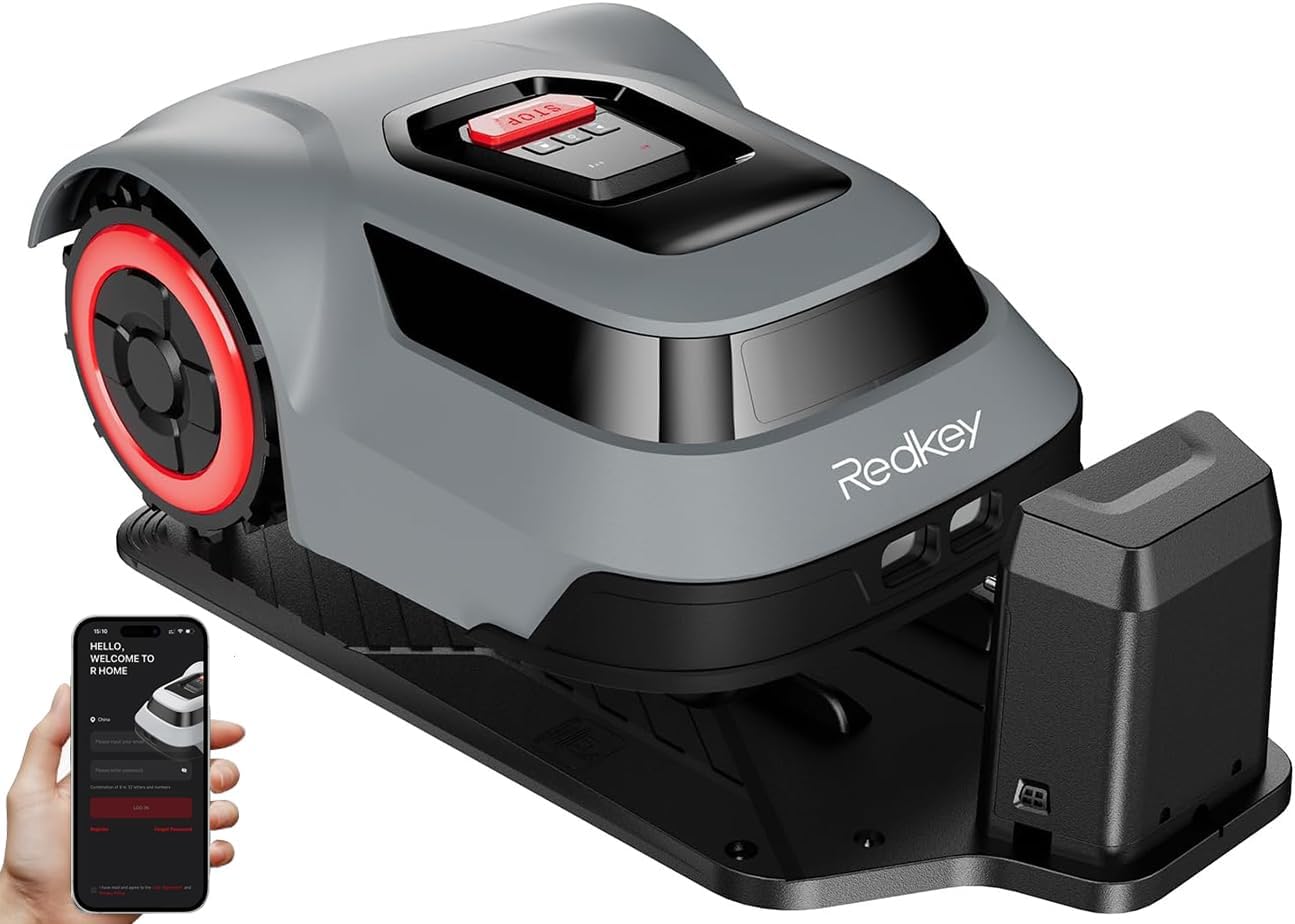 Redkey MGC1000 Robot Lawn Mower with 590ft Boundary Wires for 0.25 Acre (1/4 Acre), 45% Slope, 70Mins Runtime, Auto Recharge, Automatic Robotic Lawn Mower w/Precise Location & Breakpoint Detection
