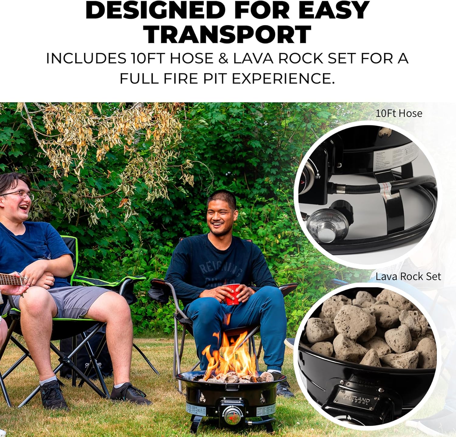 Outland Living Portable Propane Fire Pit, 19-inch, 58,000 BTU Smokeless Gas Firebowl | Perfect for Camping, Patio, Backyard, Tailgating, Deck, RV| Black 823 Standard