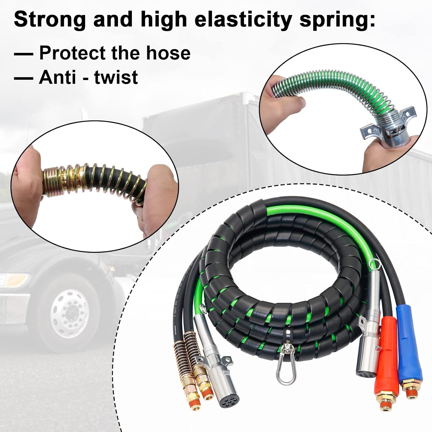 12ft 3 in 1 Air Lines for Tractor Trailer Freightliner ABS Air Brake Lines Tractor Truck Glad Hand Air Hose