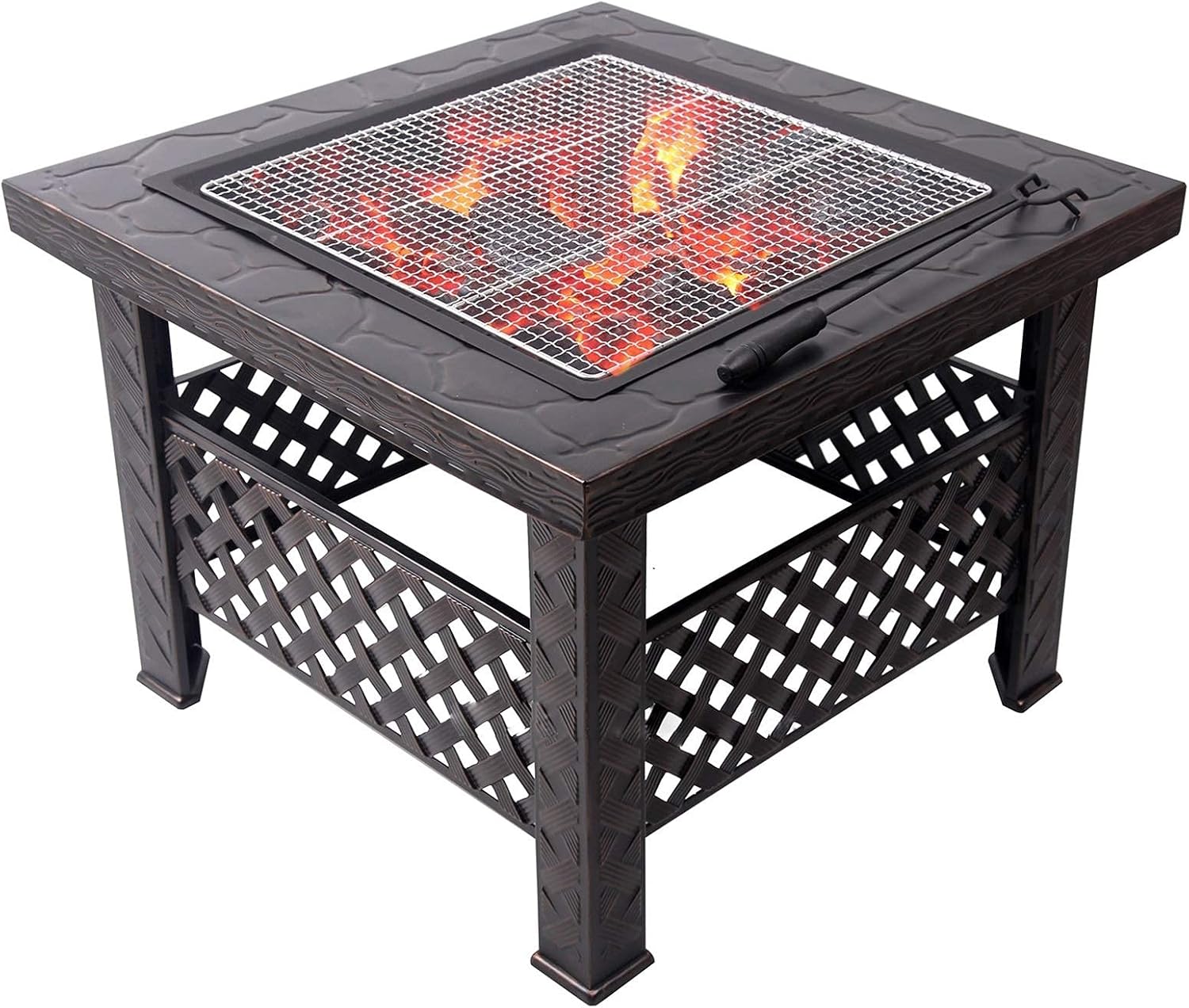 Outdoor Fire Pit Garden Wood-Burning Fire Pit Bowl Terrace BBQ Table, Terrace Patio Backyard Outdoor Heater with Spark Screen Fireplace Poker