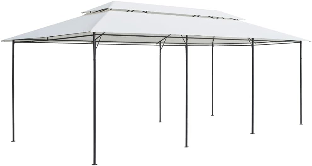 White Gazebo, Large 236.2x236.2x106.3 Inch Tubular Steel Frame, UV-Resistant Polyester Canopy, Outdoor Event Shelter for Parties, Weddings, BBQs Outdoor Structures