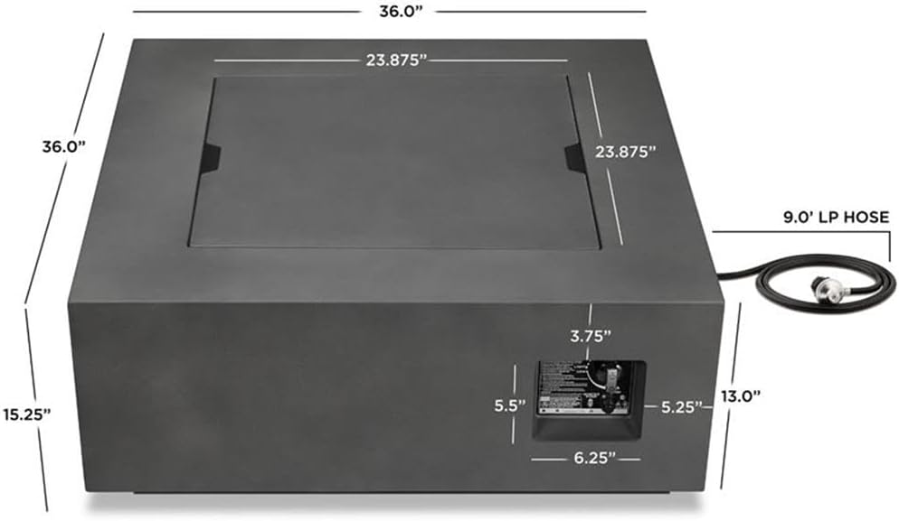 Home Square 2-Piece Set with Square Propane Fire Table and Fire Glass