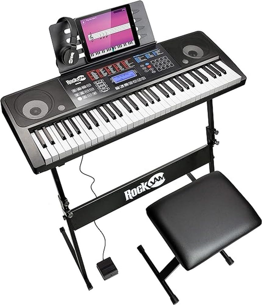 RockJam RJ761 61 Key Keyboard Piano with Keyboard Bench, Digital Piano Stool, Sustain Pedal, Headphones & Lessons