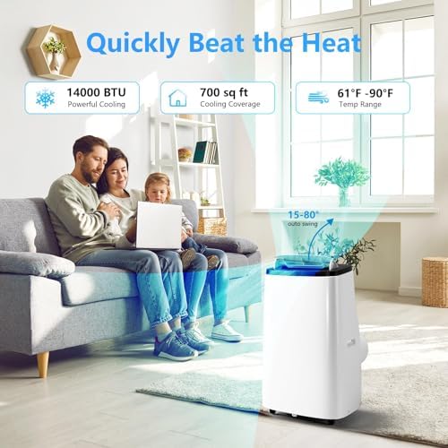Portable Air Conditioners, 14000 BTU Portable AC Unit with Remote Control, 3-In-1 Quiet Air Conditioner for Room, Dorm, Office, Cools Up to 750 Sq. Ft, Sleep Mode, 24H Timer, Window Kit, Grey