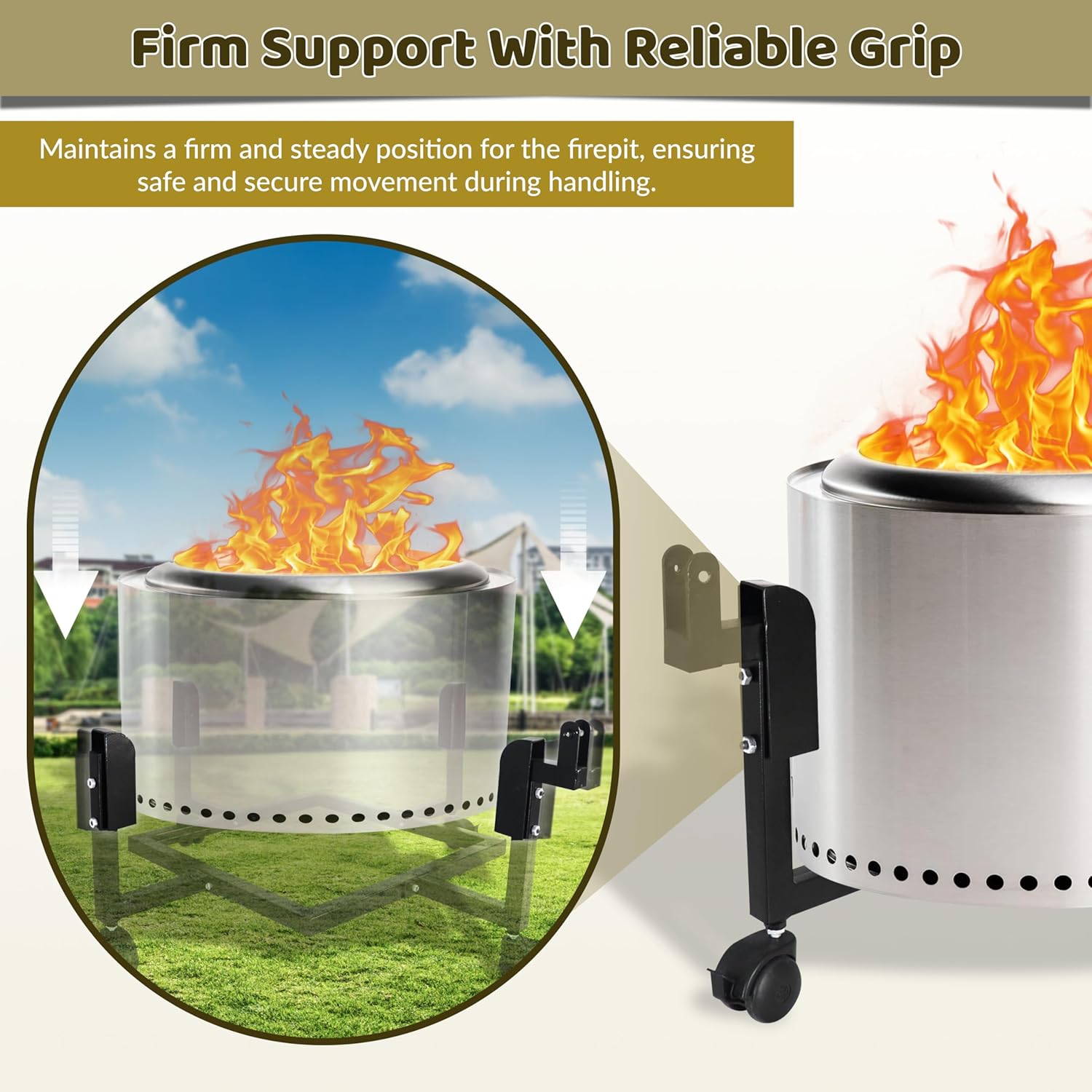FEBTECH - 29.5 inch Portable Firepit Trolley Stand Compatible with Solo Stove Yukon and other 27 Inch Firepit - Fire Pit Stand with Support Arm for Effortless Fire-pit Mobility - Solo Stove Accessories