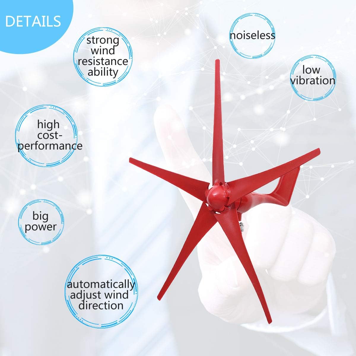 6000W 5 Blades Wind Turbines Generator 12V/24V Option with Wind Controller for Home Camping Streetlight Mounting Accessories,12v,3 Blades