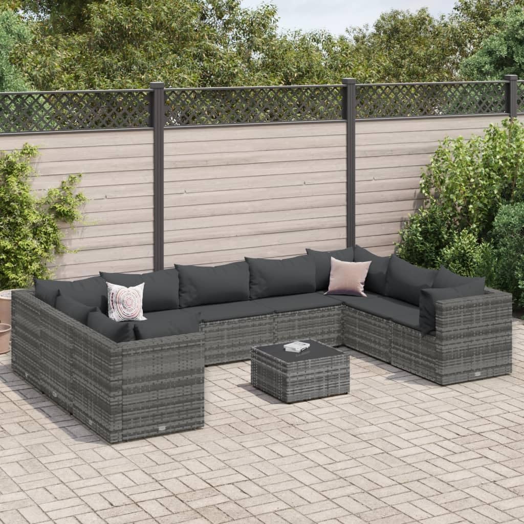 10 Piece Patio Lounge Set with Cushions Gray Poly Rattan,Modern Rattan Lounge Set: for Outdoor Relaxation and Gatherings Patio Furniture Sets, Outdoor Furniture Sets