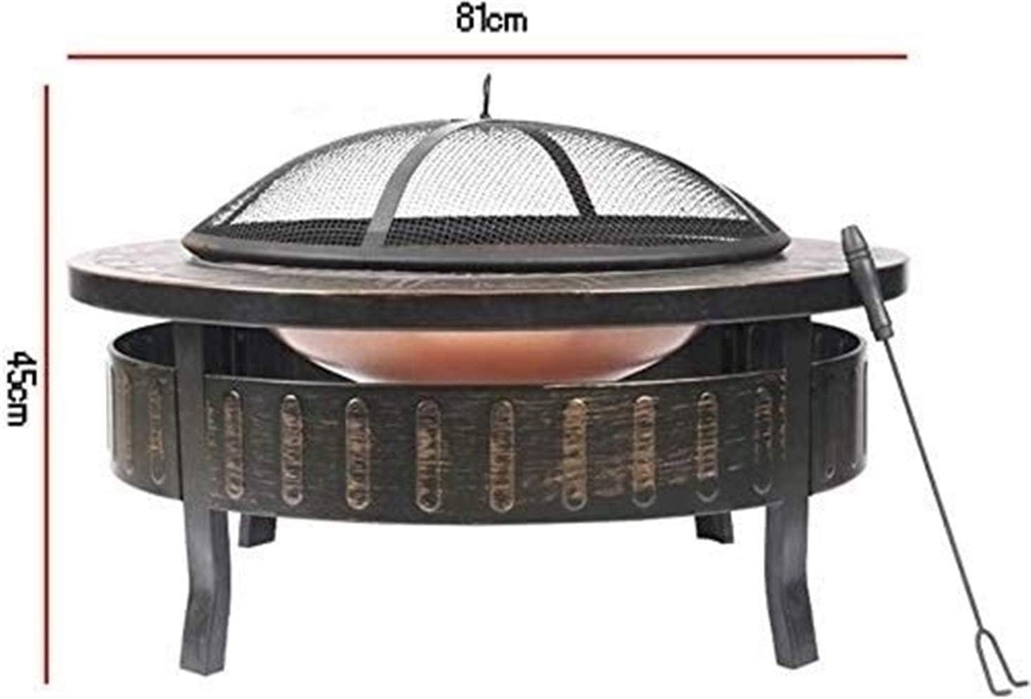 Outdoor Metal Firepit Round Table d Patio Garden Stove Wood Burning Fire Pit with Spark Screen, Log Poker and Cover,Outdoor Fire Pits