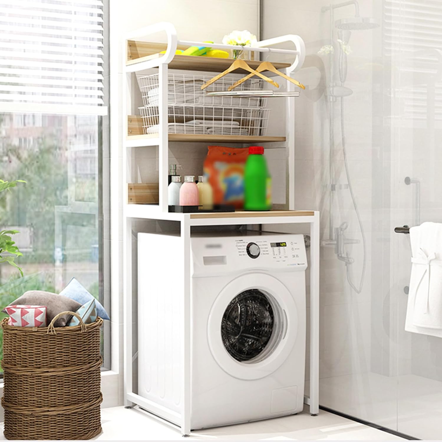 Washing Machine Rack, Laundry Rack Over Washer and Dryer, Drum Washing Machine Storage Rack