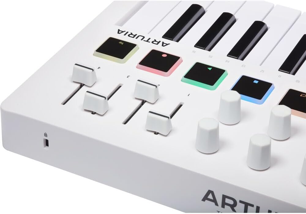 Arturia MiniLab 3 Compact MIDI Keyboard and Pad Controller (White) Bundle with Over-the-Ear Headphones + 6ft MIDI Cable & Cleaning Cloth (4 Items)