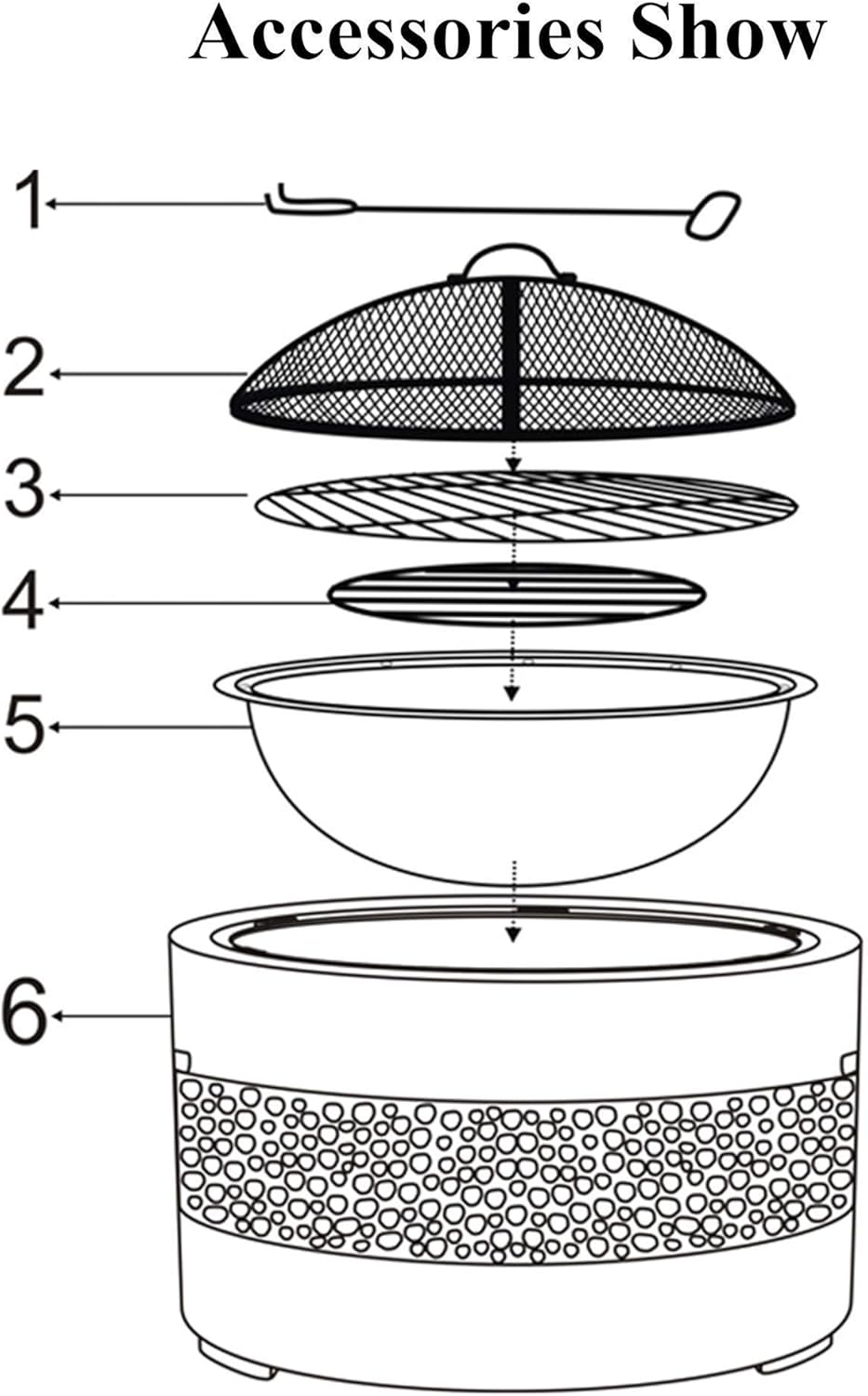 Cast Stone Fire Pit,Large Firepit Table Wood Burning,Mesh Screen Spark Protector and Lift Hook,Heat Resistant Fire Bowl,Patio Garden Fireplace