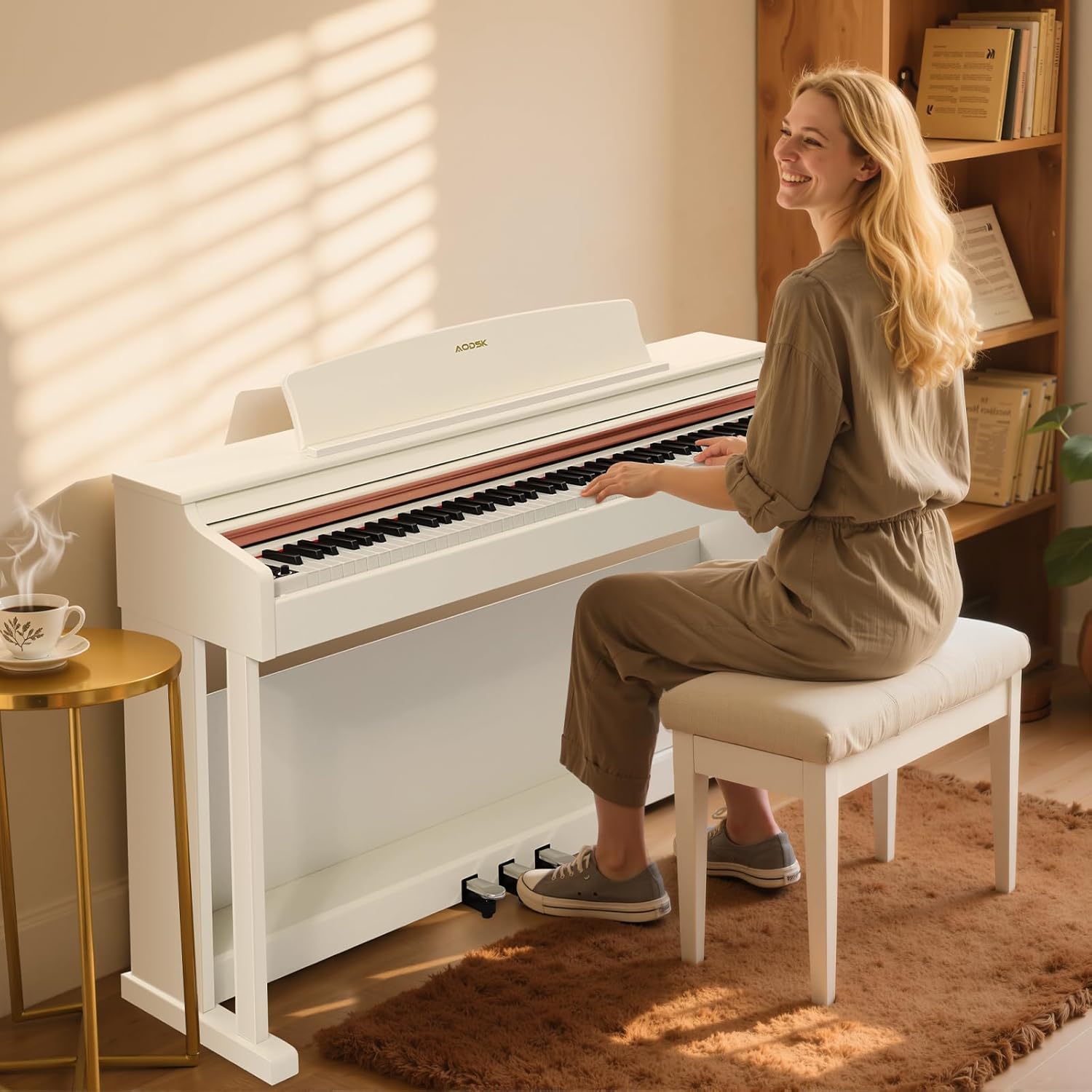 AODSK 88 Key Digital Piano,Weighted Hammer Action Digital Piano with Full-Size Weighted Keys,Triple Pedal,Beginner Bundle with Furniture Stand,Slide Key Cover,Piano Lessons