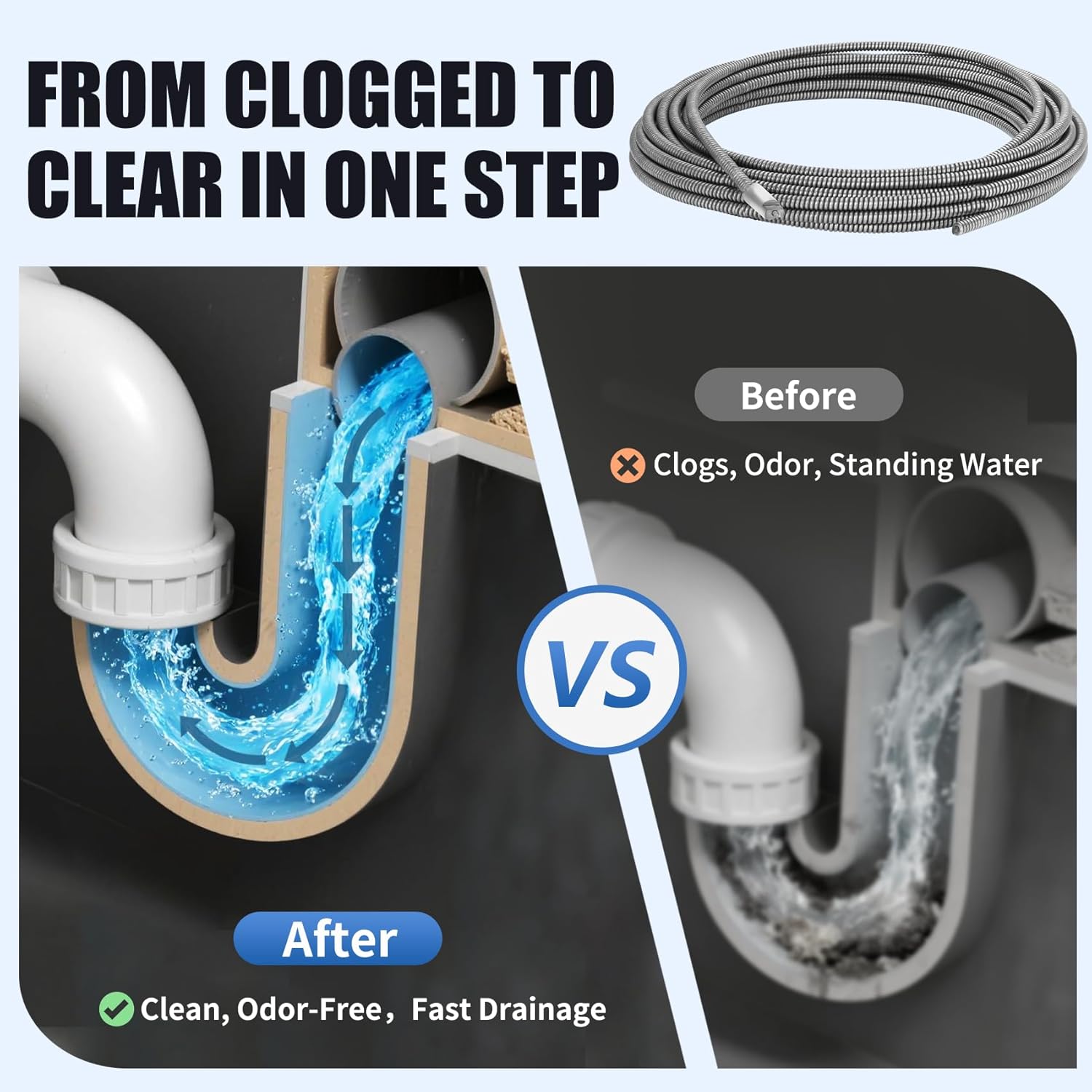 Upgraded 87597 1/2-Inch x 75-Feet C-45IW Solid Core Cable, Compatible with RIDGID K-3800, K-400 & More, Inner Core Cable for Home Drain, Drain Cleaning Equipment, Steel Pipe Snake for Drain Cleaning