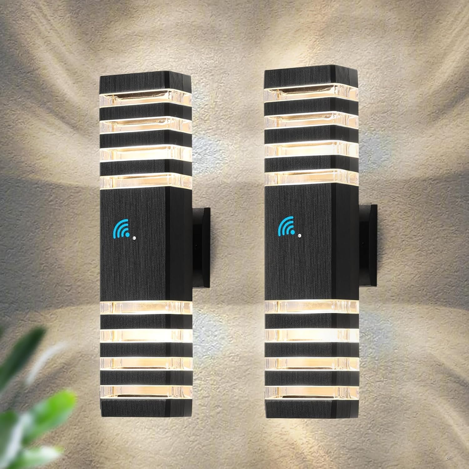 18.3 Inches Dusk to Dawn Outdoor Lighting,Up and Down Exterior Light Fixtures with 4 * 7W LED Bulbs,Waterproof Modern Long Outdoor Wall Light,Black Outdoor Porch Light for House,Garage,Patio