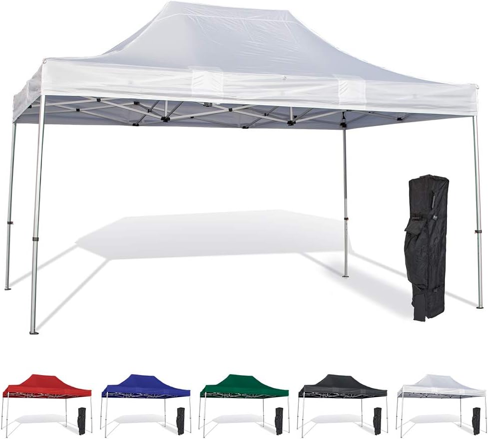 Vispronet 10x15 Instant Canopy Tent – Durable Steel Frame with Water-Resistant Polyester Fabric Top – Heavy Duty Wheeled Canopy Bag and Stake Kit Included (White)