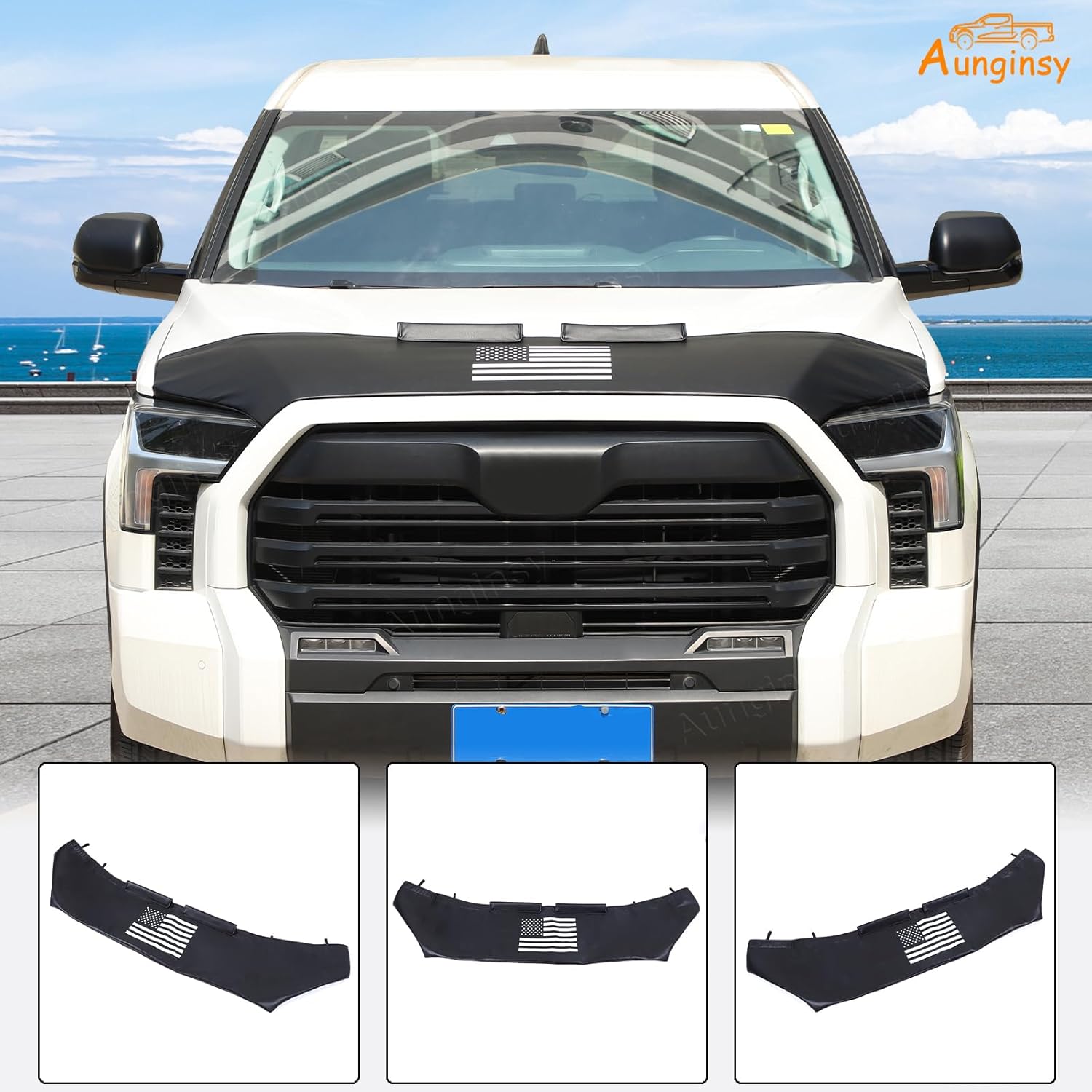 Aunginsy Car Hood Protector Bra Compatible with Toyota Tundra/Sequoia 2022-2024 2025 Front Hood Cover Leather Protector Cover Half Hood Bonnet Bra Front Car Cover Mask Hood Shield Exterior Accessories