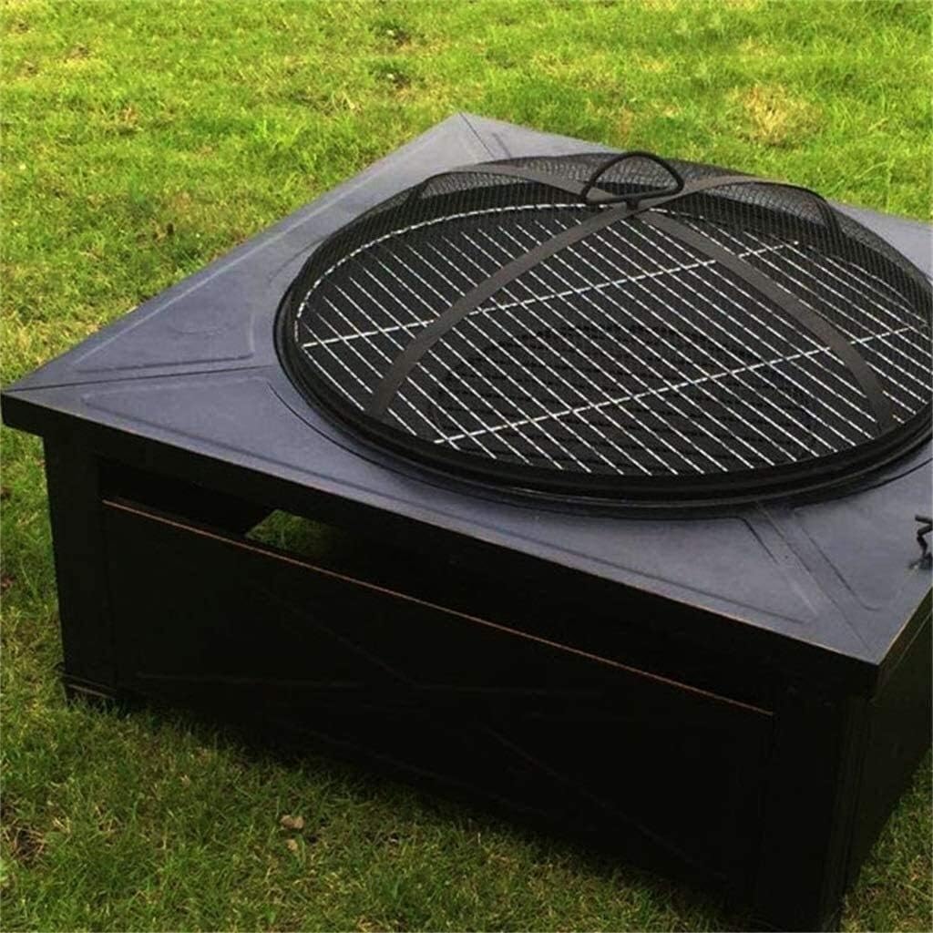 Fire Pits Outdoor Wood Burning 32'' Outdoor Fire Pit Table, Multi-Purpose Square Fireplace, Backyard Patio Garden Outside Wood Burning Heater with BBQ with Cover BBQ Cooking for Outside Camping Backya
