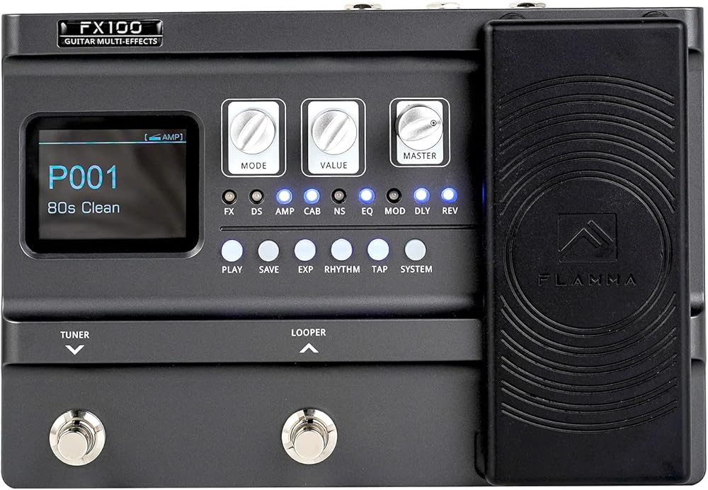 FLAMMA FX100 Guitar Multi-effects Pedal with 55 Amp Models 151 Built-in Effects 80' Looper 40 Drum Machine 10 3rd Party IR Slots Headphone OTG for Home Practice Performance Live Streaming