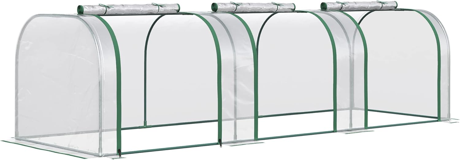 Kaimei Mini Greenhouse for Gardening - 10' x 3' Portable Greenhouse Tunnel with Roll-Up Doors, UV Protective Cover, & Steel Frame - Clear