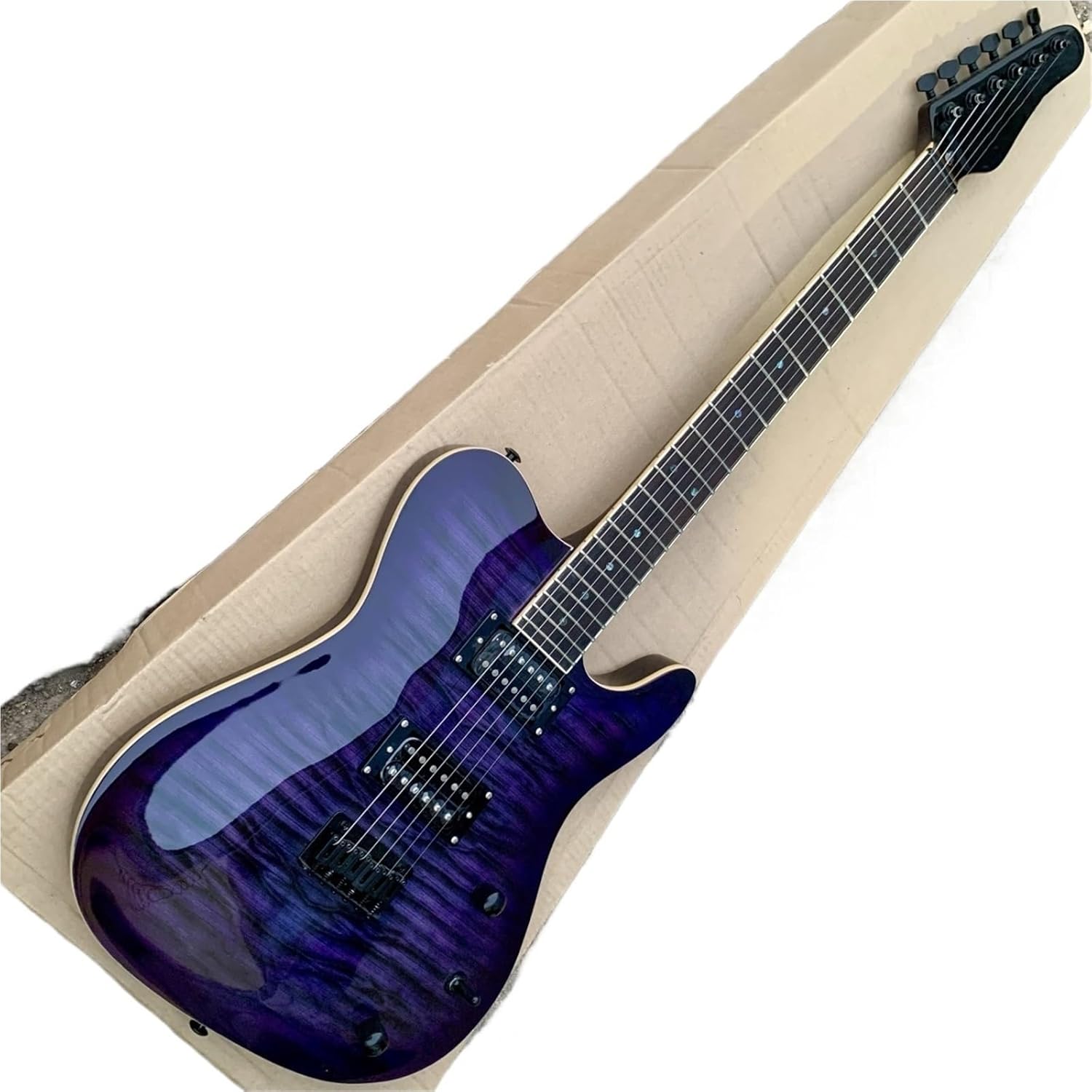 Beginner Electric Guitar Kits Transparent Purple Water Ripple One Piece Solid Wood Electric Guitar