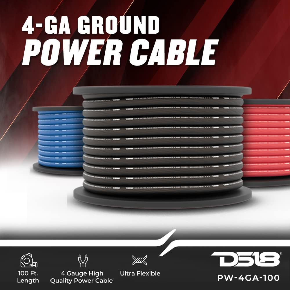 DS18 PW-4GA-100SLV 4 Gauge Wire Ultra Flex CCA Power Ground Wire Cable 100 ft Silver - Great for Wiring High Powered Car Amplifiers, Audio Home Speaker Stereo, RV Automotive, Welding Battery Cable