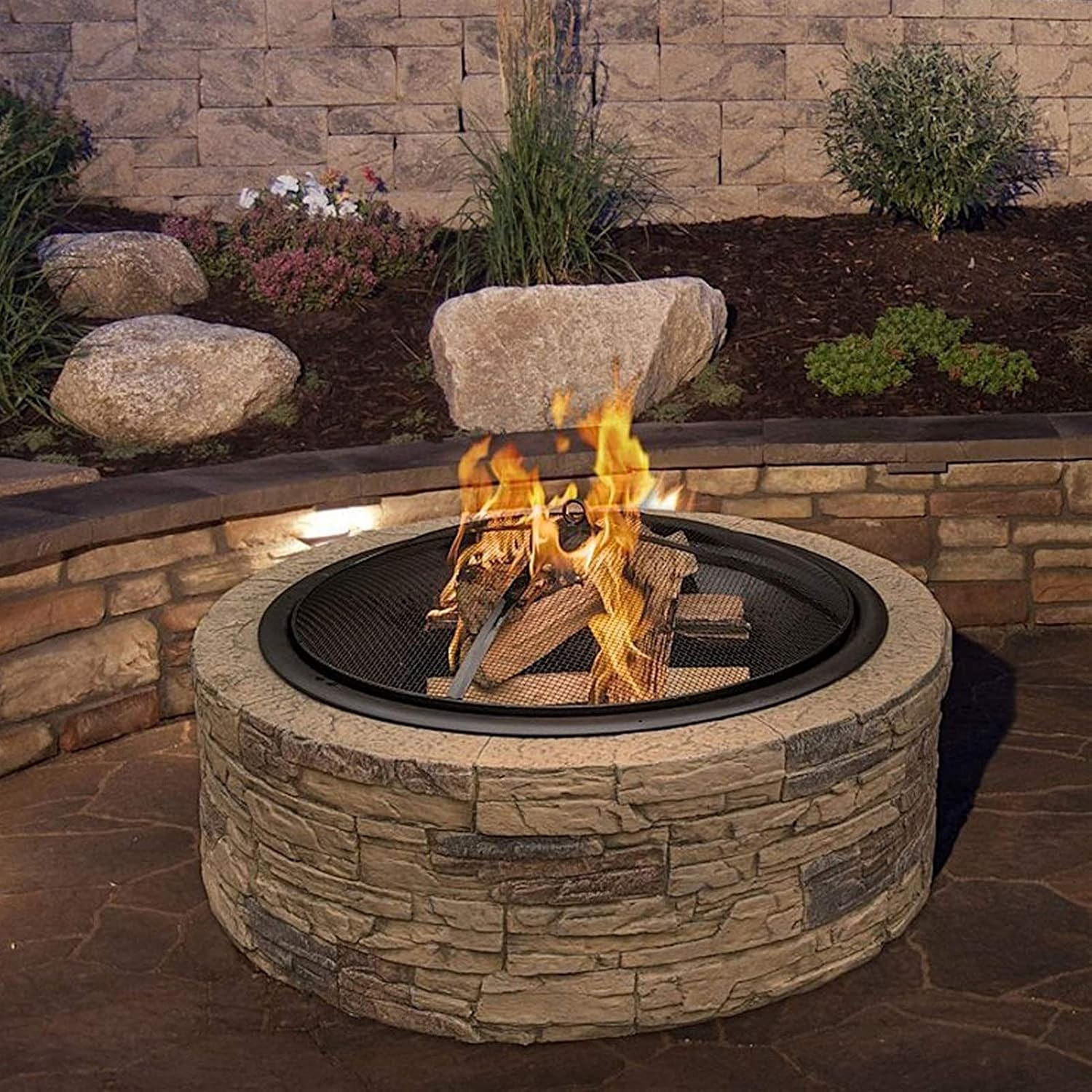 Outdoor Fire Tables Outdoor Round Fire Pit,Backyard Patio Garden Stove Wood Burning BBQ Fire Pit,Faux-Stone Finish,forrd Garden Camping Picnic Bonfire
