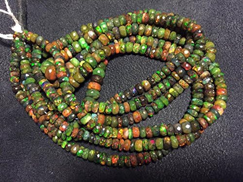 13 inch natural beads strand of 4-6.5mm faceted rondelle black ethiopian opal gemstone beads for DIY jewelry - necklace, bracelet, earring, ring.