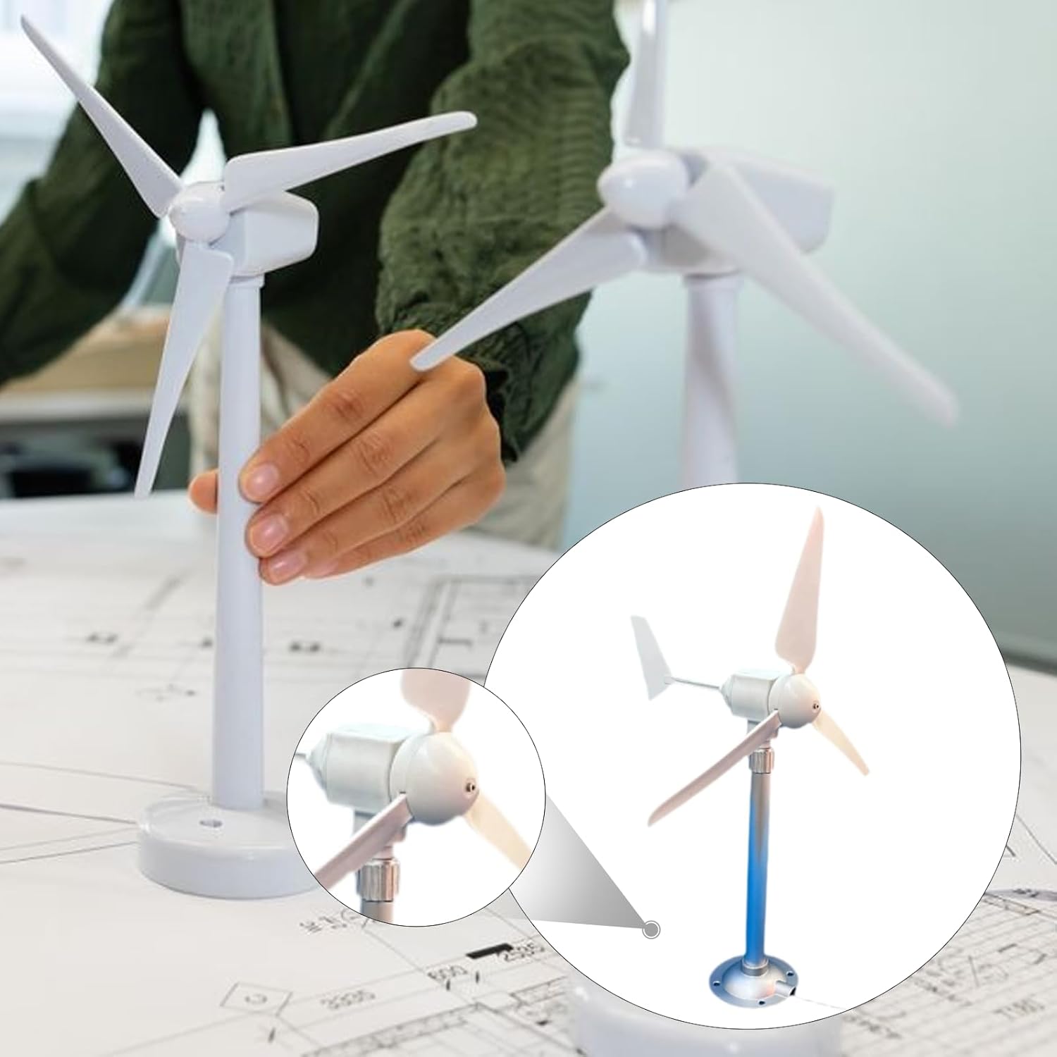 Fenteer Miniature Horizontal Small Wind Turbine 1-35V Professional Easy Installation Permanent Three Wind Turbine Model