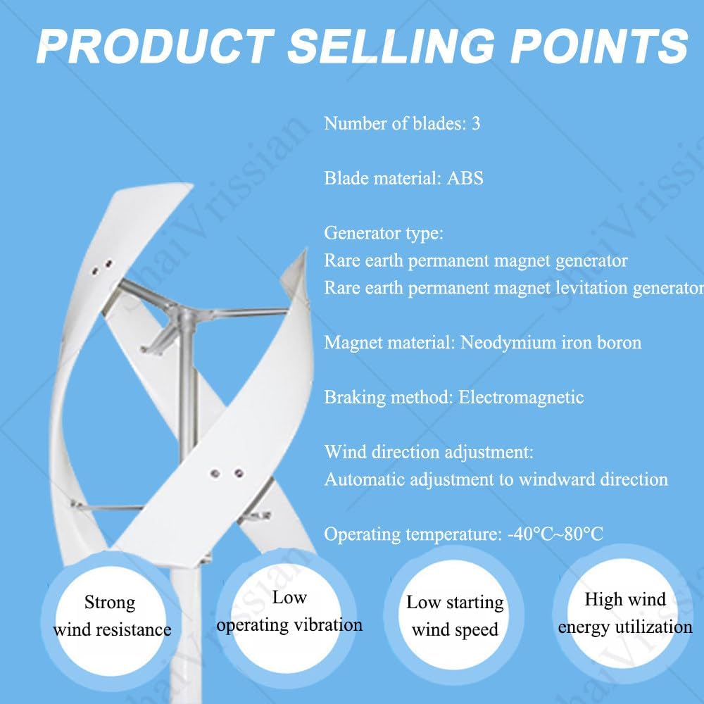 Small Energy Silent Vertical Wind Generator,Vertical Three Phase Ac Vertical Wind Turbine,Wind Rotor Diameter 520 Mm,for Marine,Rv,Home and Industrial Use 300W12V