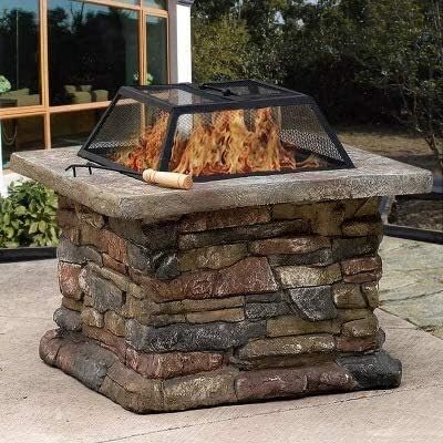 Outdoor Fire Pit Fire Pit Tables for Outside Patio, Wood Burning Fire Pit, with BBQ Grill Shelf, Steel Frame, for Outdoor Camping