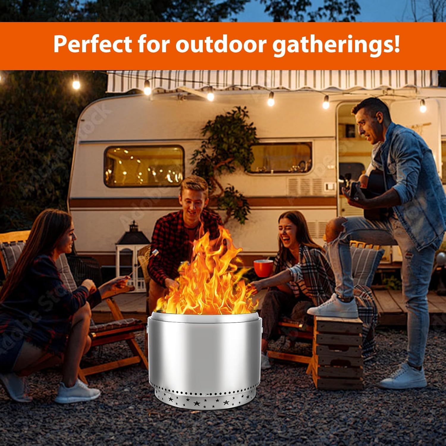 27 - Inch Smokeless Fire Pit Made Stainless Steel with Secondary Combustion, Portable for Outdoor Camping, Backyard Parties and Indoor/Outdoor Use