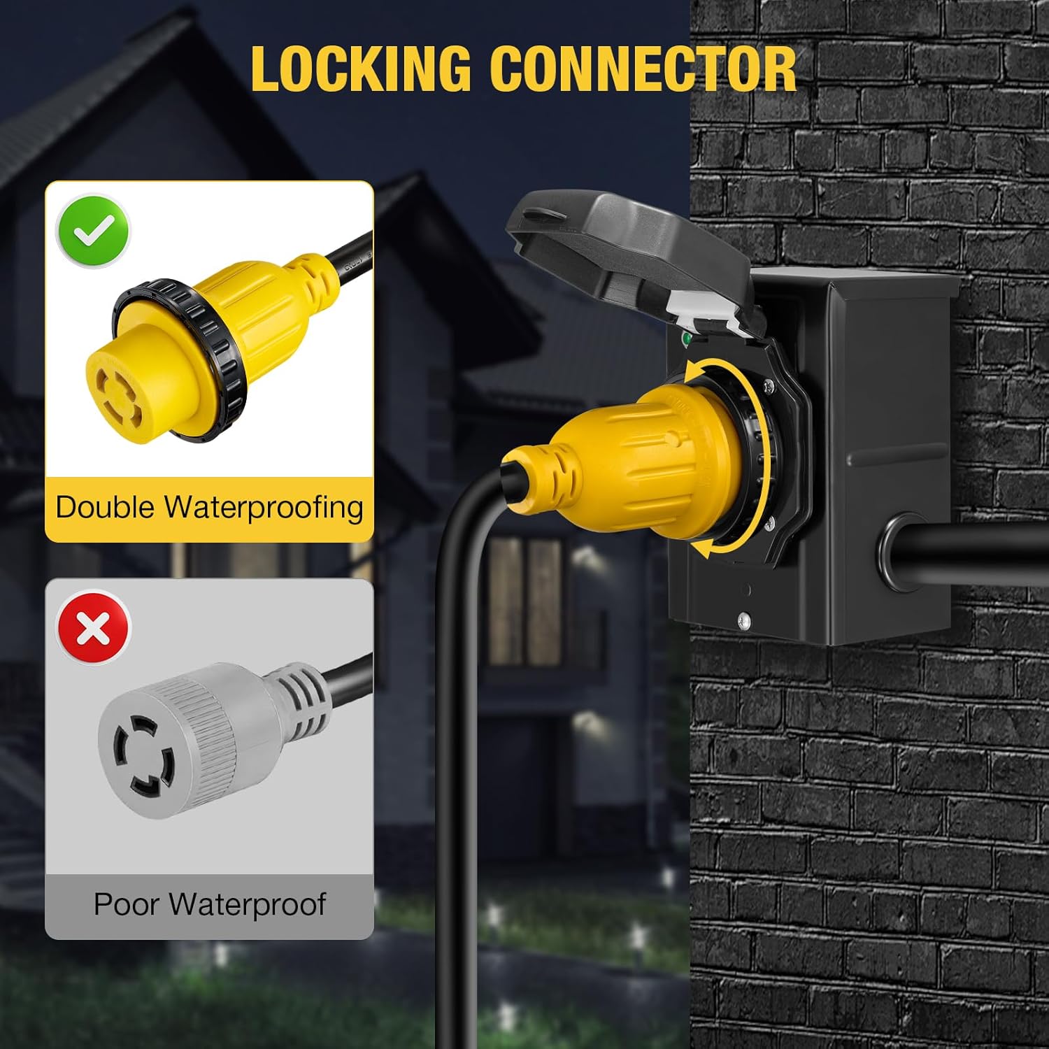 50FT 30 Amp Generator Cord with Pre-Drilled Power Inlet Box,Heavy Duty Generator Power Cord 4 Prong,125/250V,NEMAL14-30P/14-30R,Waterproof,ETL Listed,Home/RV Power Supply