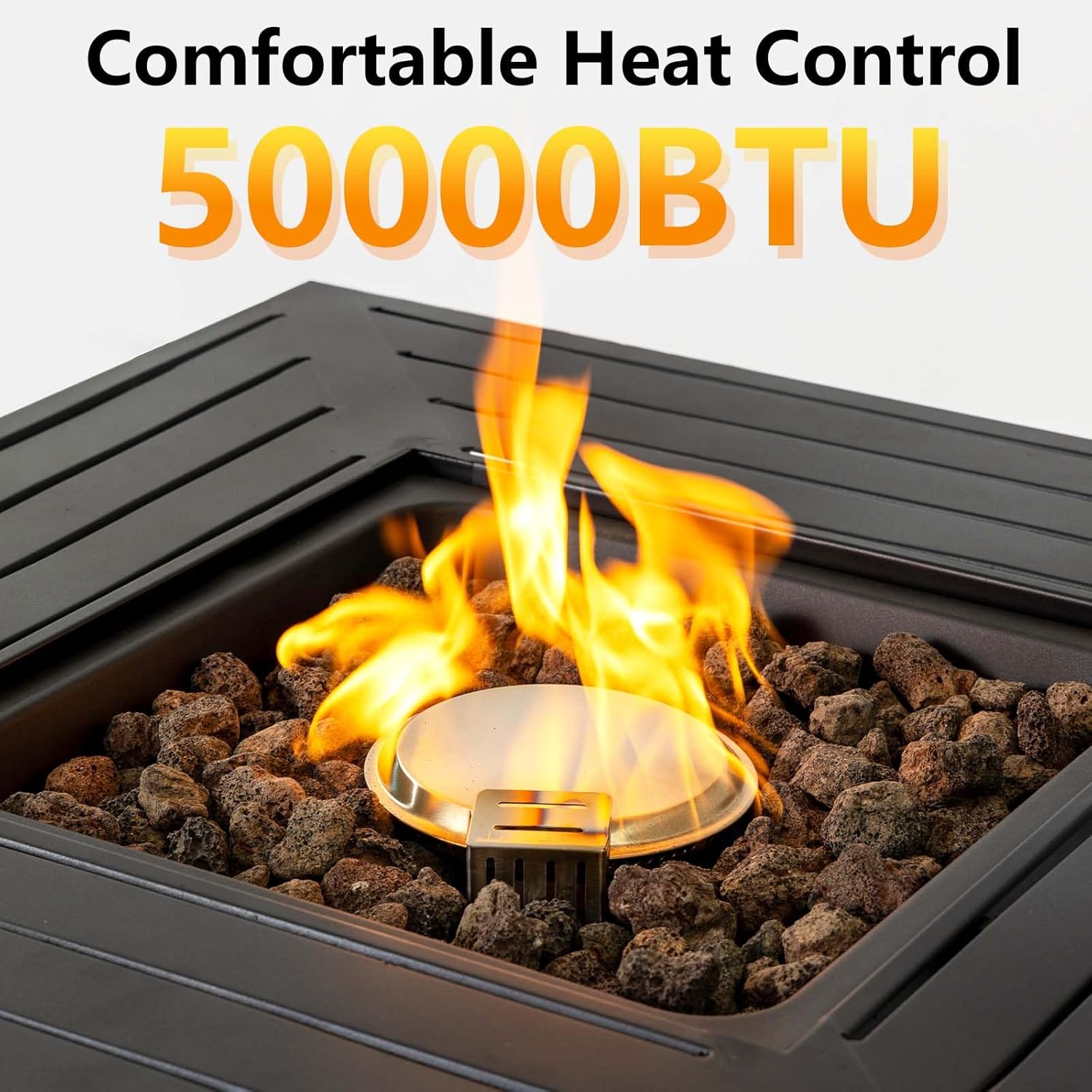 50000 BTU Propane Fire Pit Table Square,28 inch Fire Pit Propane for Outside Patio Black Gas Firepits,Iron (Black 1)