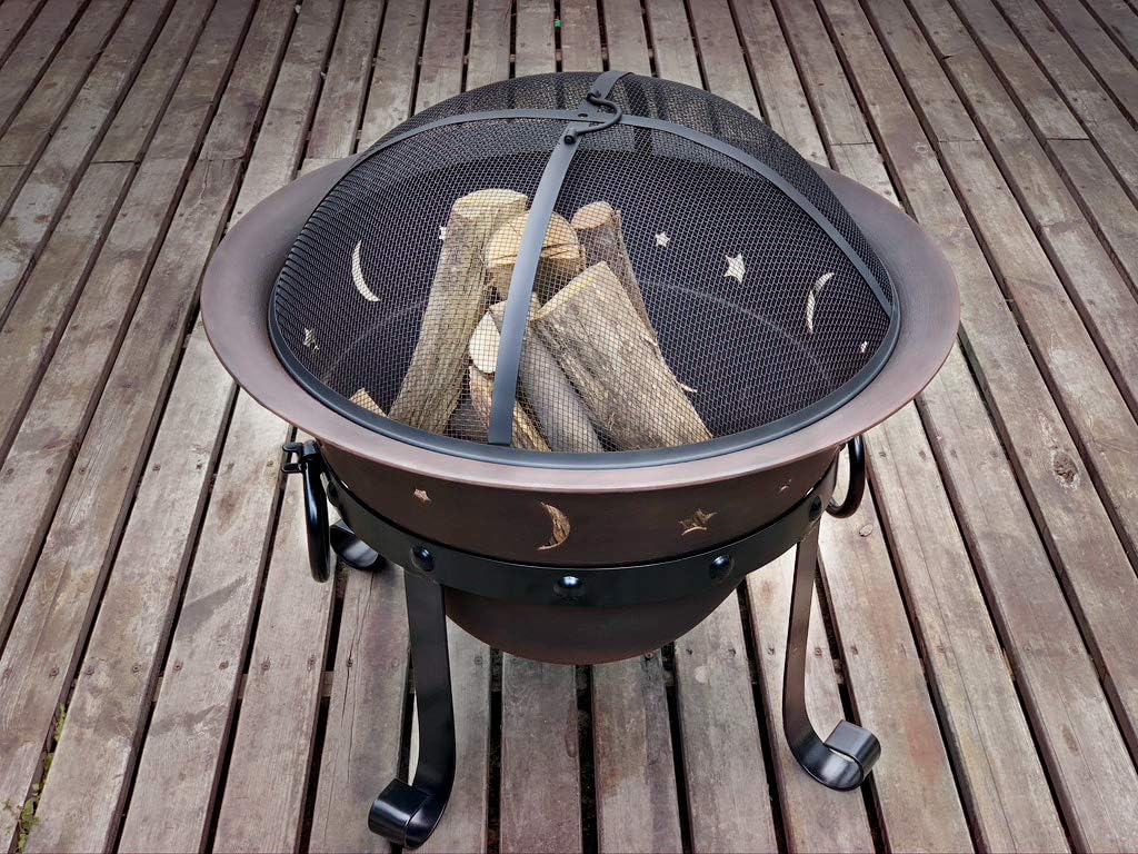 Cast Iron Fire Pits, Outdoor Round Wood Burning Fire Pit Bowl with Mesh Screen,Fireplace Poker,29 inch cast Iron Black