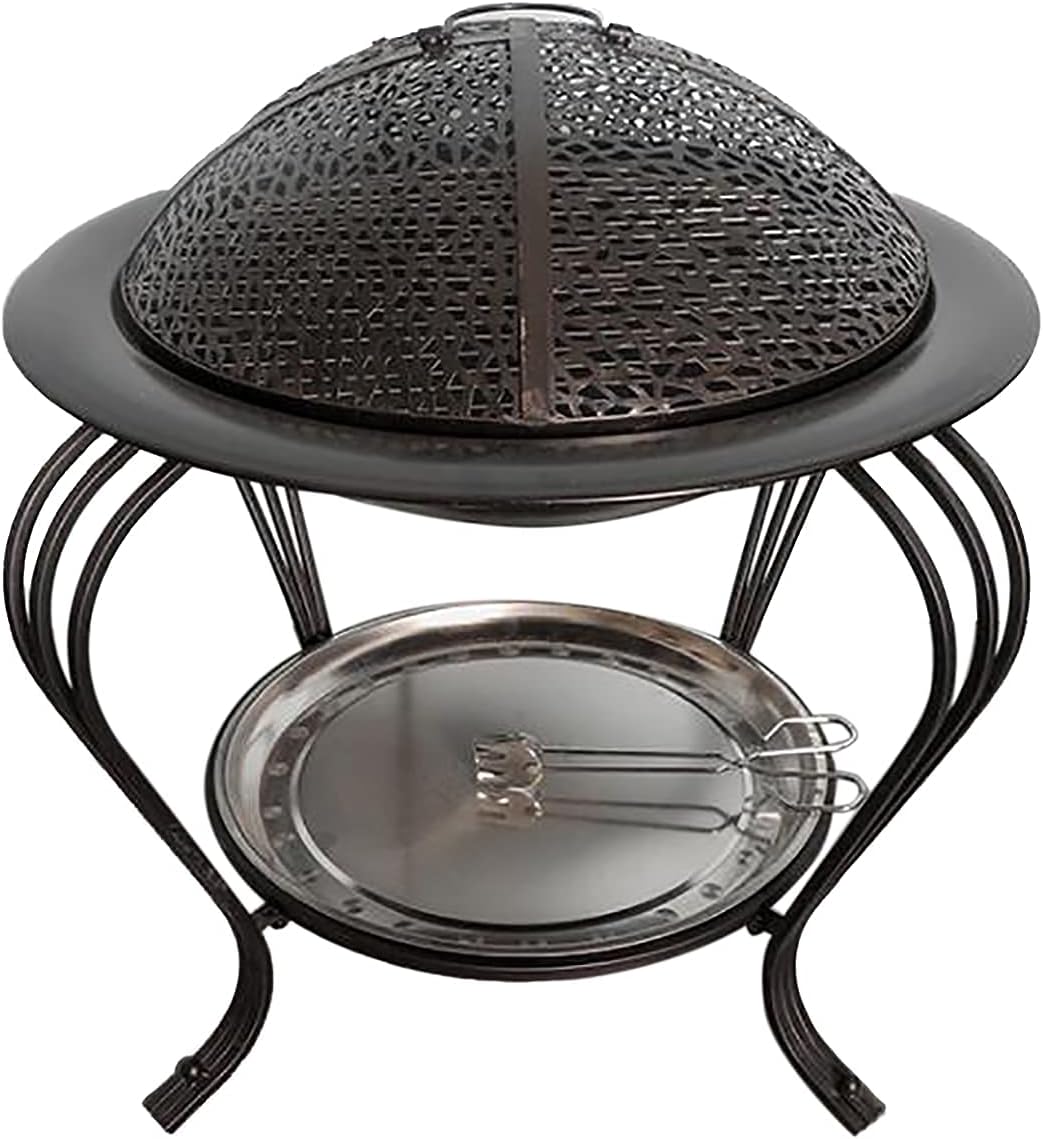 Backyard Patio Garden Stove Wood Burning BBQ Fire Pit with Spark Screen Cover,Poker,Fire Pit Cover,Grill for Campfire Bonfire