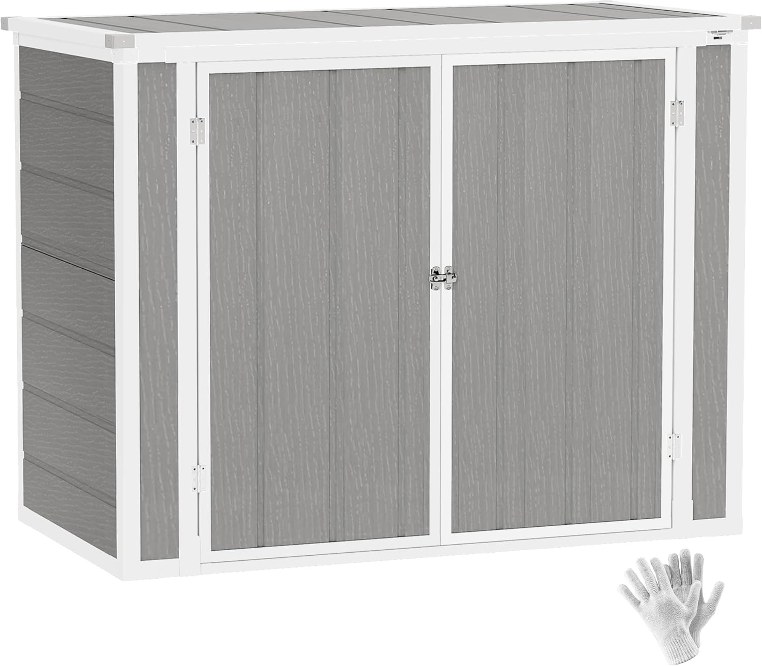 Outsunny 41 Cu. Ft. Outdoor Storage Shed, Outdoor Horizontal Trash Can Storage with Chain Lid, Lockable Storage Box, Waterproof for Garden Tools, Trash Cans, Gray
