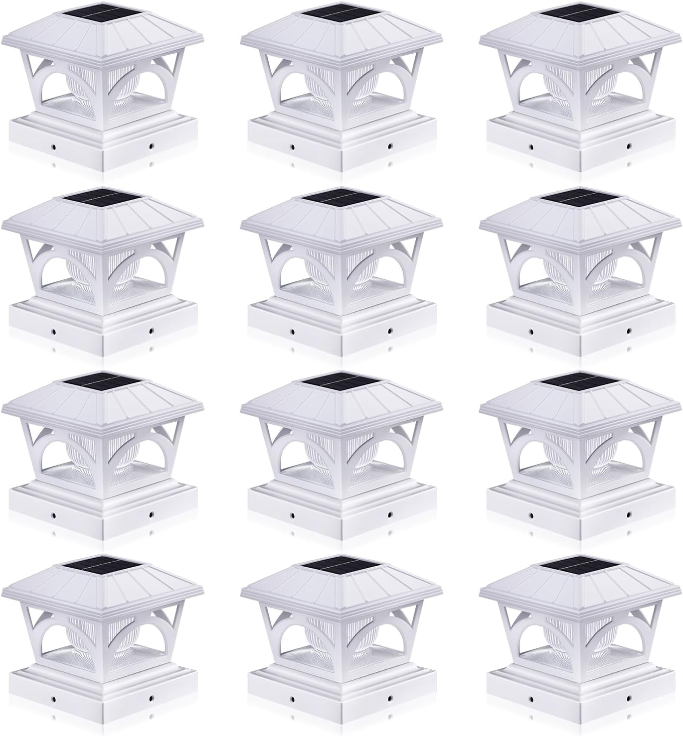 Solar Post Cap Lights, 9 Colors to Choose, 20 Lumens, Warm White & RGB Automatic Cycling & Fixed RGB Color 3 Modes for 3.6x3.6 4x4 4.5x4.5 5x5 Wooden/Vinyl Posts Decoration, White 12 Pack