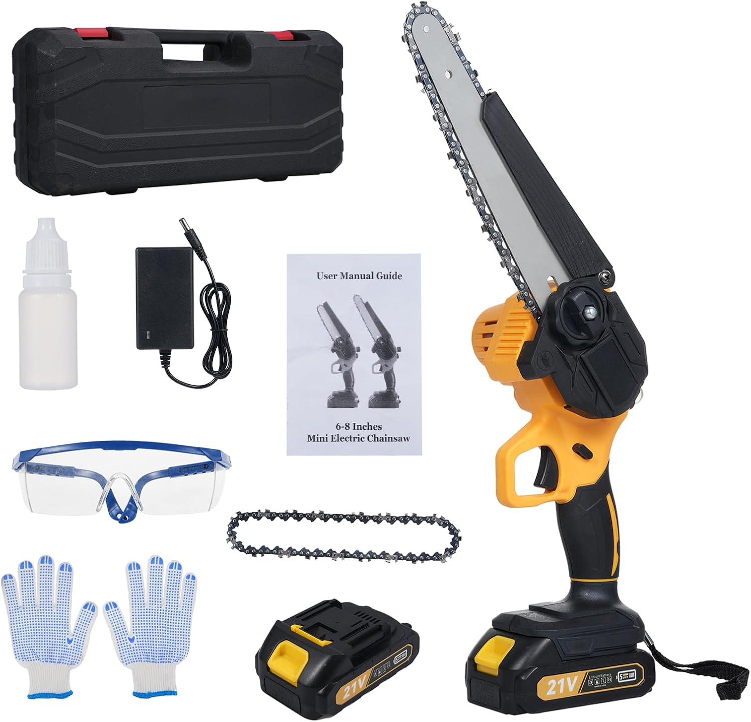 Cordless Chainsaw 8 inch Electric Chain Saw with 2 Pack Reable Batteries Battery Powered Handheld Chainsaw for Trees Branches Trimming Wood Cutting