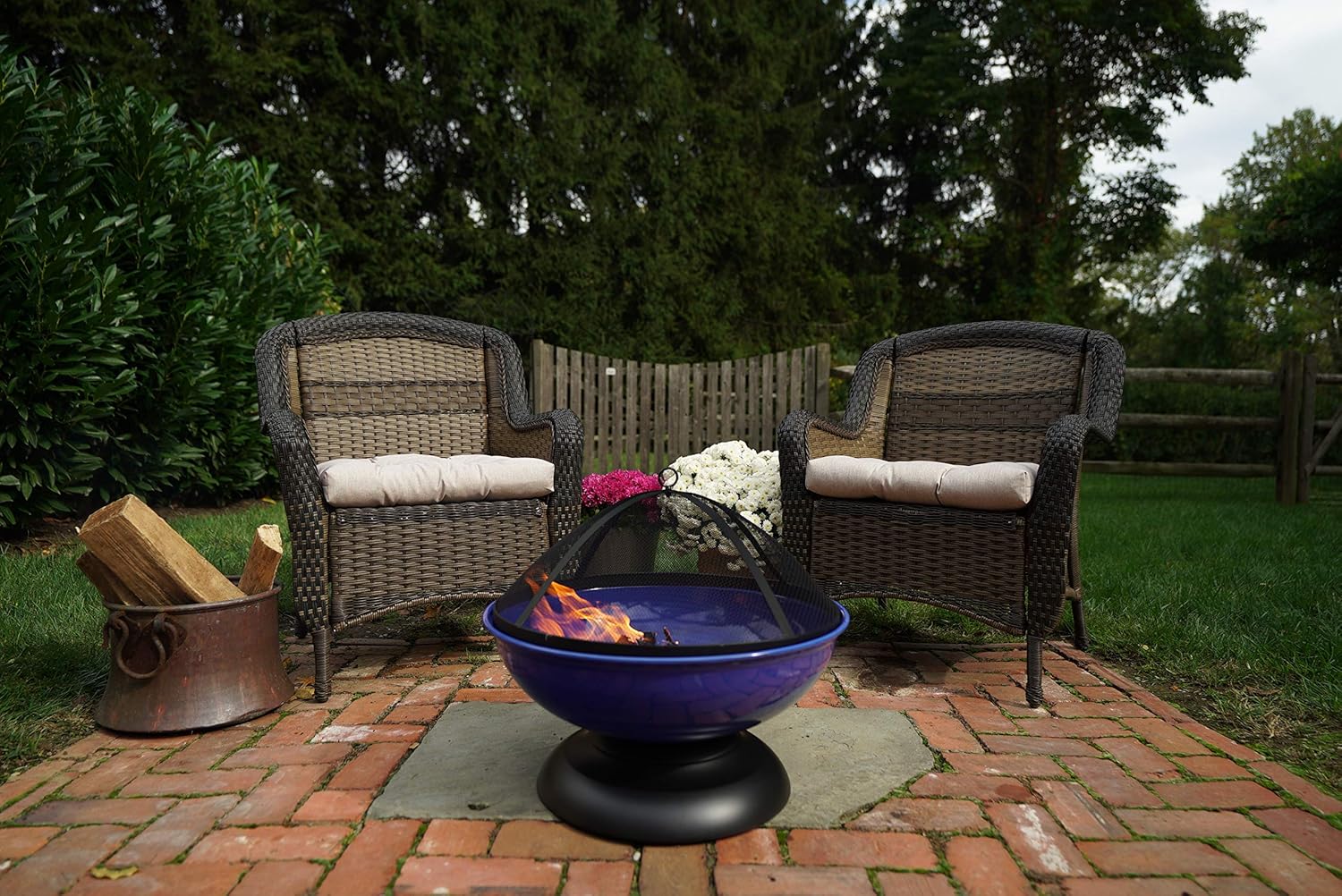 LF272ABLUE Blue Enameled Fire Bowl/Pit Sphere, Powder Coated Steel
