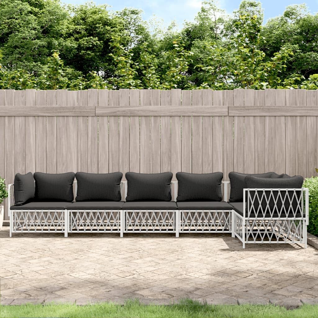 Furniture Sets 6 Piece Patio Lounge Set with Cushions White Steel,Comfortable Outdoor Sofa Set: Sturdy and Stylish Lounge Furniture for Your Patio or Garden Garden Conversation Sets