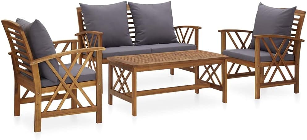 4 Piece Patio Lounge Set with Cushions Solid Acacia Wood Garden Furniture