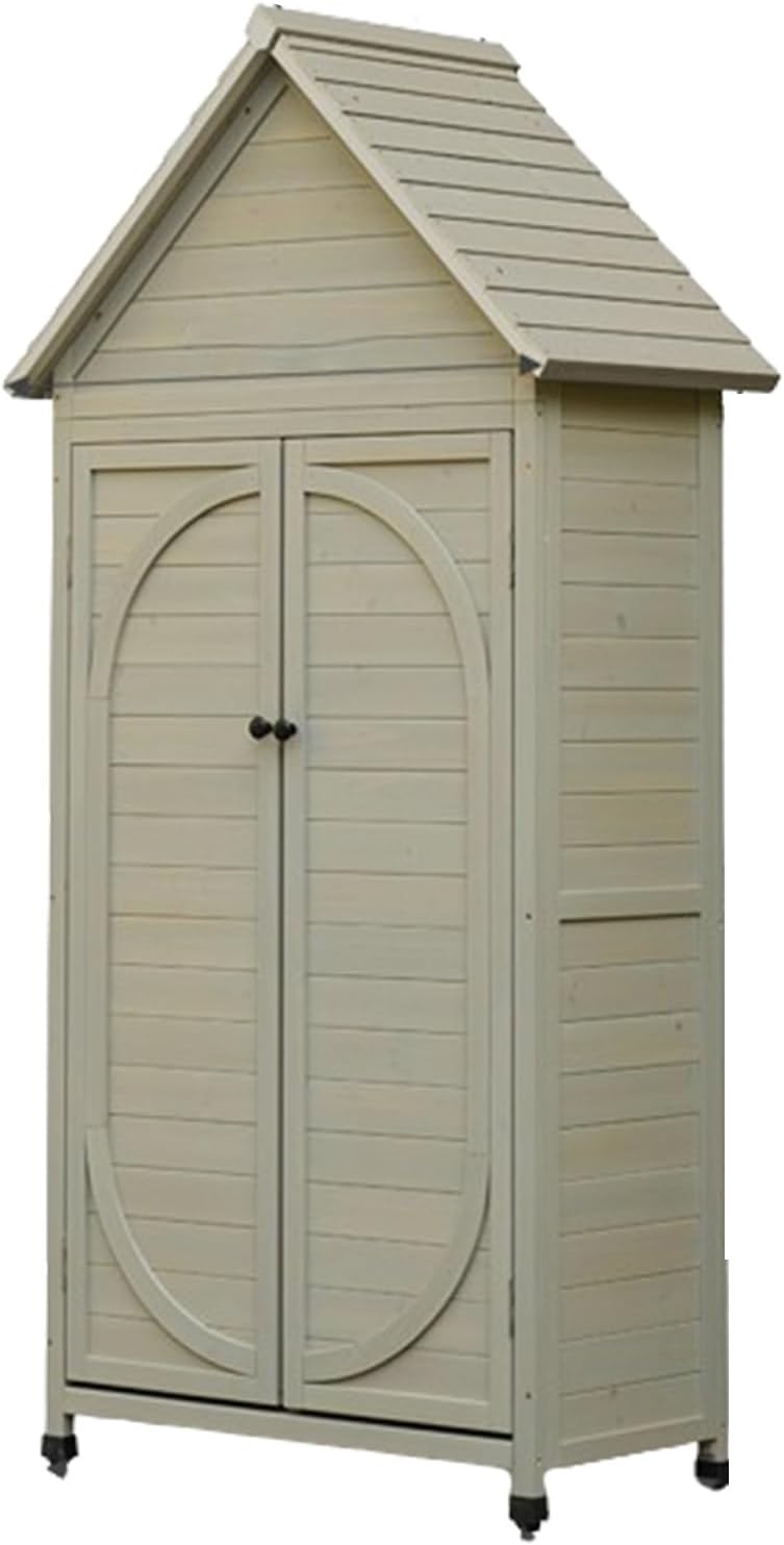 Large Outdoor Storage Cabinet with 3 Shelves, Wooden Garden Shed with Waterproof Roof, Outside Vertical Tall Tool Shed for Yard Patio Lawn Deck Garden