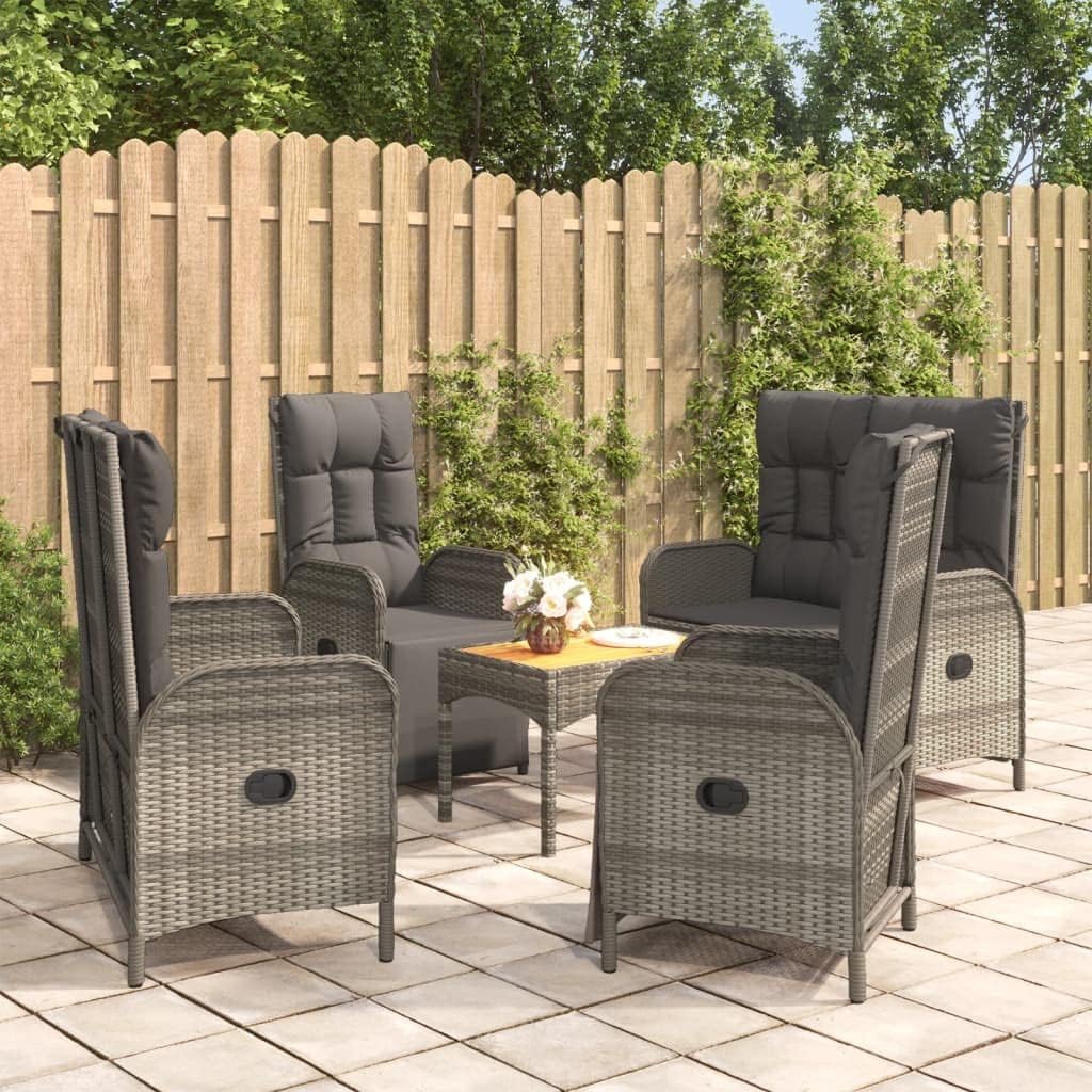 Patio Set 5 Piece Patio Dining Set with Cushions Gray Poly Rattan