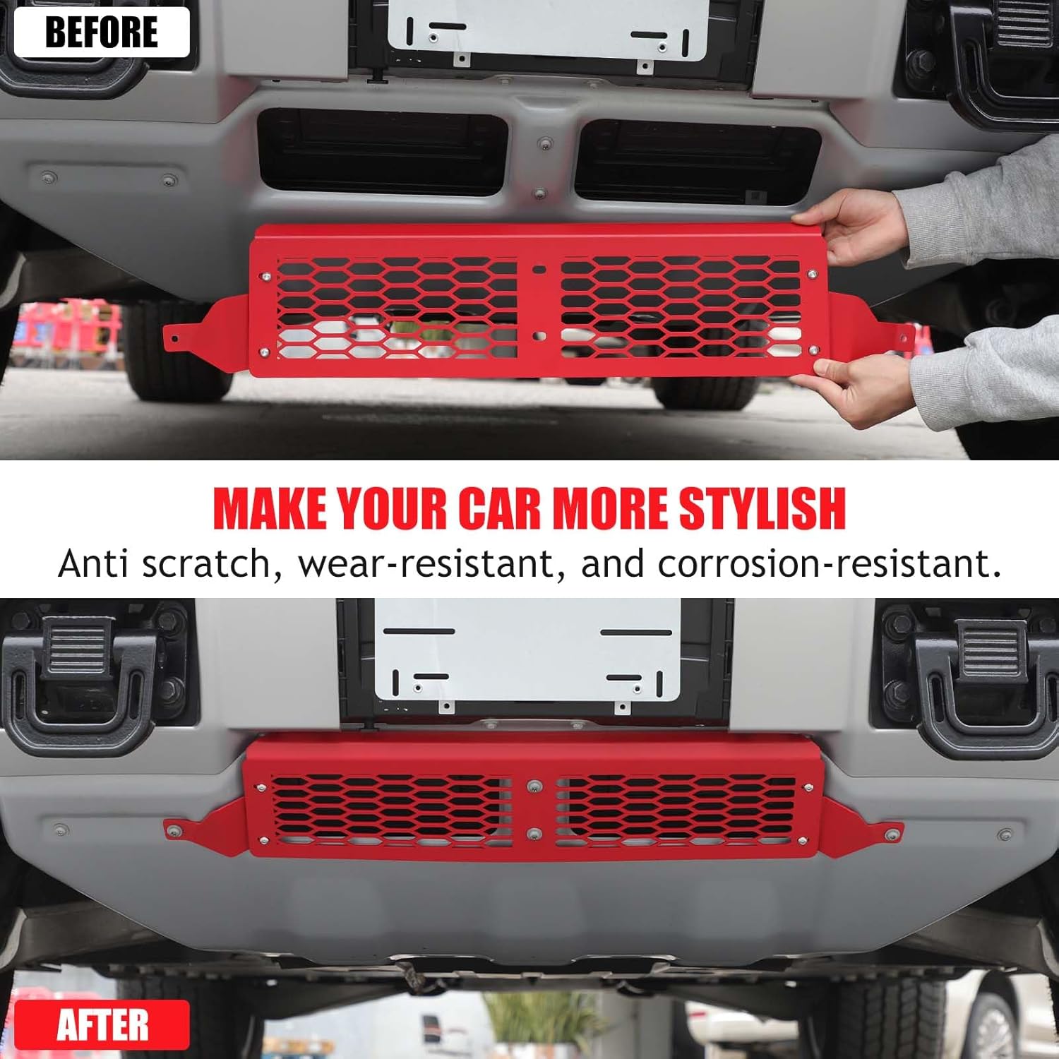 for Hummer EV Accessories Front Lower Bumper Grill Air Intake Protective Cover for 2022-2025 2026 Hummer EV SUV Pickup Aluminium Bumper Center Radiator Guards Grille Air Vent Guard Trim (Red)