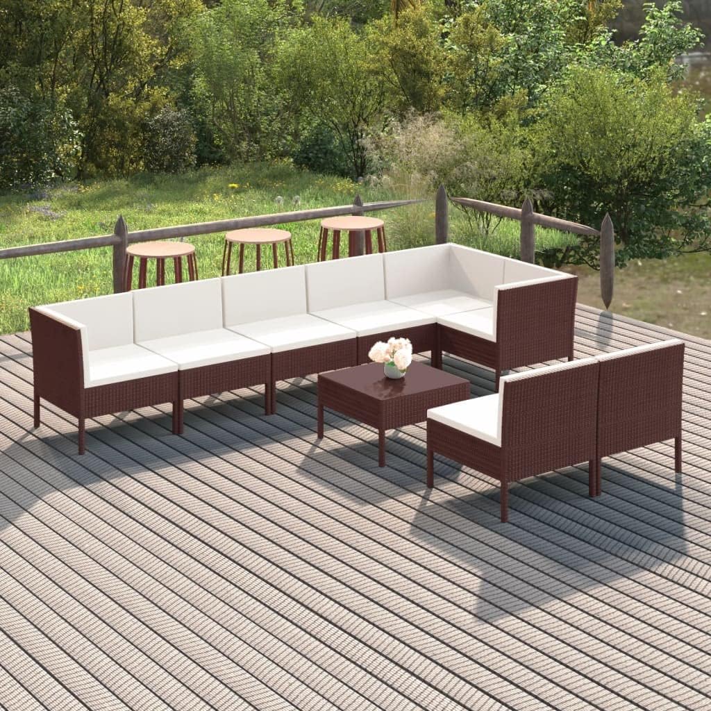 9 Piece Patio Lounge Set with Cushions Poly Rattan Brown,Cozy Outdoor Lounge Set with WeatherResistant Construction and Upgraded Comfort: for Relaxing Patio and Garden Spaces Patio Furniture, Outdoor