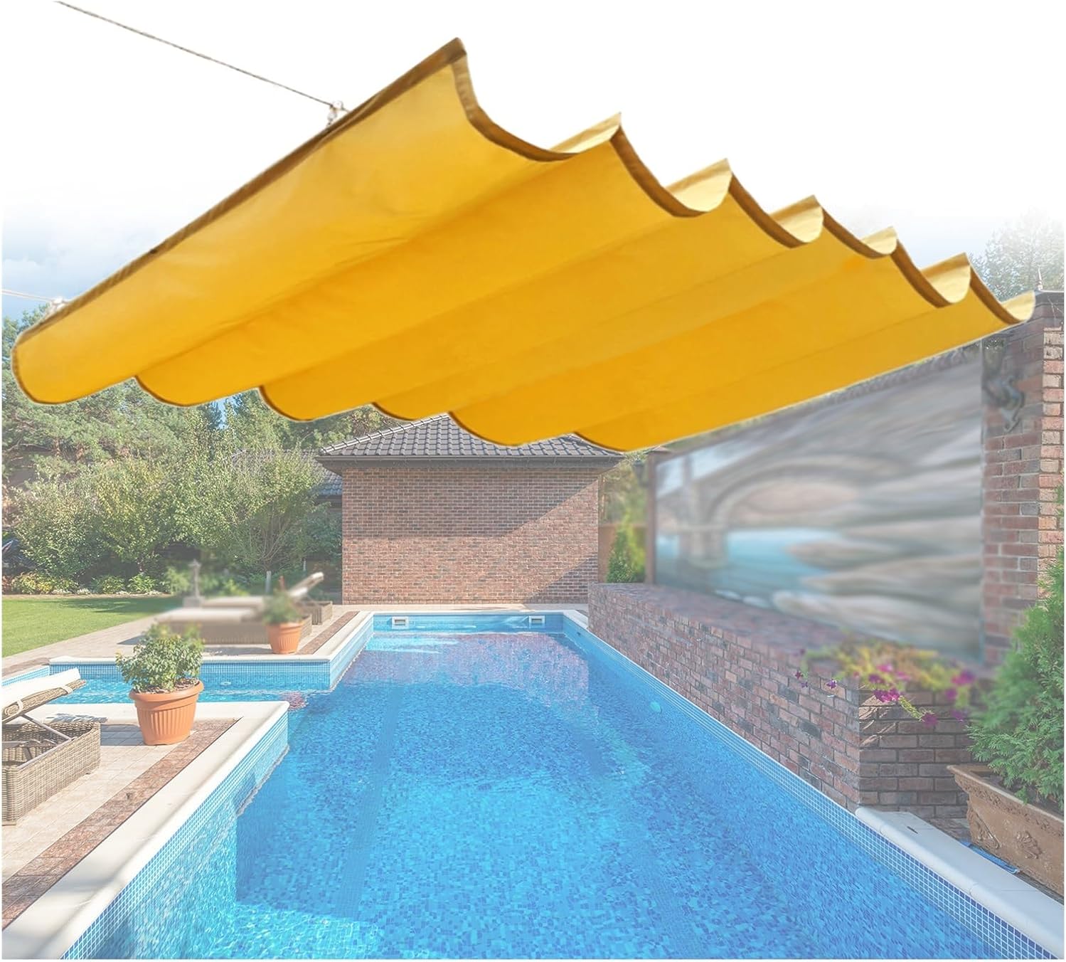 Retractable Pergola Canopy, Replacement Sun Shade Sail Canopy, Sliding Wire Wave Awning for Patio Deck Yard Gazebo Outdoor (Color : Beige, Size : 9.8FTx19.7FT)