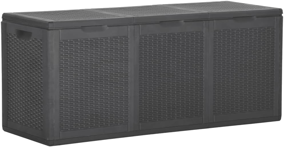 Patio Storage Box 71.3 gal Black PP Rattan,Rattan Look Outdoor Storage Box, Weatherproof and UVResistant Storage Chest for Patio and Garden Patio Furniture, Patio Storage Boxes