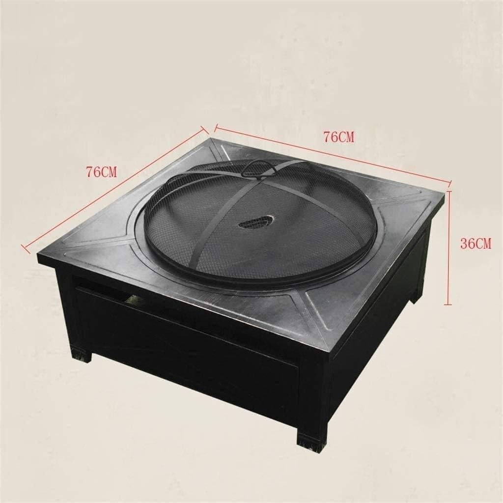 Fire Pits Outdoor Wood Burning Fire Pit Table, Multi-Purpose Square Fireplace, Backyard Patio Garden Outside Wood Burning Heater,BBQ, Ice Pit, with BBQ Frames with Cover BBQ Cooking for Outside Campin